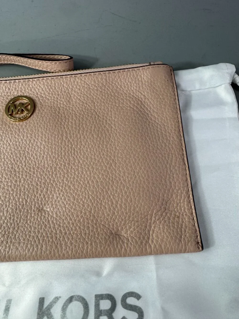 Michael Michael Kors Blush Pink Nude Beige Large Zip Clutch Wallet Wristlet